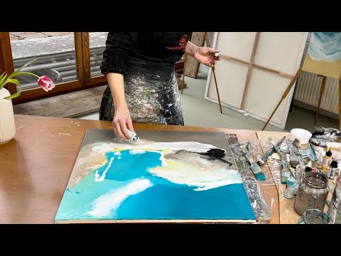 Abstract Meditative acrylic painting techniques - glaze - pour and let flow