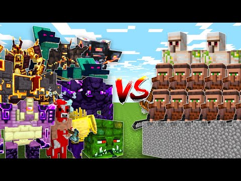 SquareEyes - CATACLYSM and TWILIGHT FOREST BOSSES vs VILLAGER ARMY - Minecraft Mob Battle