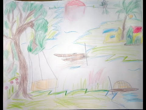 তাসমিয়া প্রকৃতির দৃশ্য আঁকছে - tasmiya drawing nature scene