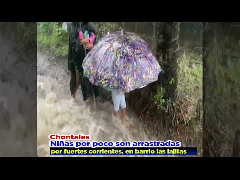 Chontales- Lluvias- Niñas Casi Arrastradas por las fuertes corrientes, en el barrio las lajitas