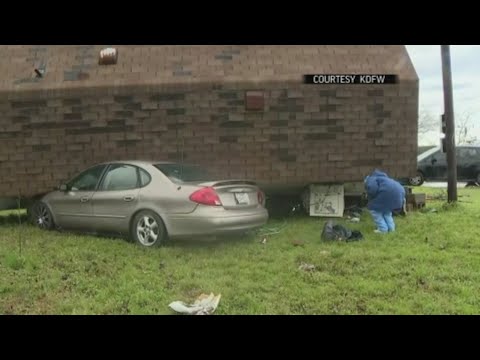Severe thunderstorms in North Texas have left at least one person hurt, damaged buildings and flipped small planes at a suburban airport. (March 13)