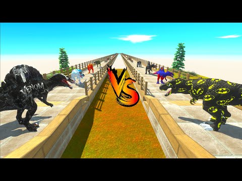 BATMAN T-REX vs VENOM SPINOSAURUS RACE BATTLE COMPETITION - Animal Revolt Battle Simulator ARBS