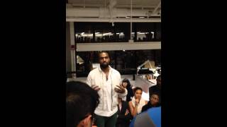 Kanye West speaks with crowd of architecture students at Harvard Graduate School of Design