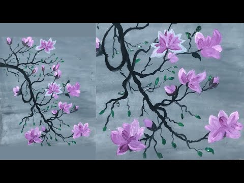 Magnolia Painting Step By Step For Beginner||Tree And Flowers Acrylic Painting.