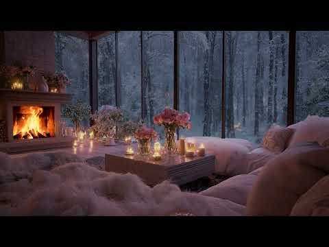 Magical Winter Night – Fireplace Crackling & Heavy Snow Sounds for Deep Sleep and Relaxation