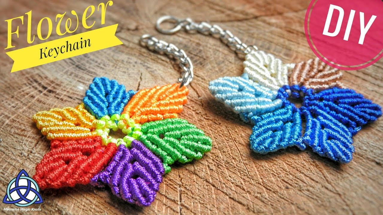 Colorful Macrame Flower Keychain  & Macrame Leaf Tutorial