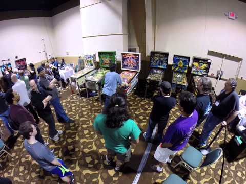 Lyman Sheets Playing the Harlem Globetrotters Pinball Machine at the 2014 Louisville Arcade Expo