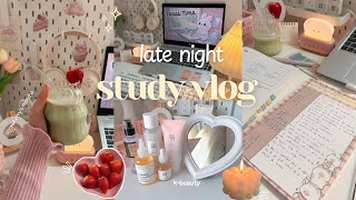 °.𐙚⋆Late night study vlog🧸🍓productive, new earbuds, matcha🍵, Korean skincare🍧 cozy vibes🕯️