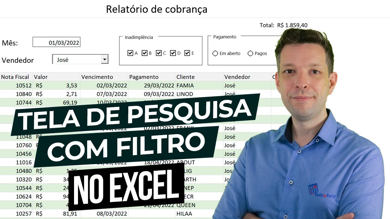 Tela de Pesquisa com Filtro no Excel