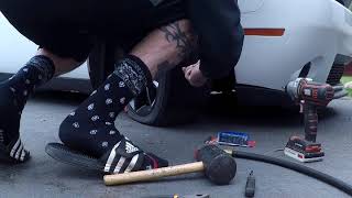 How to plug a tire from Nail, screw, object, in 3 minutes or less. (Wait for it Joke at end)