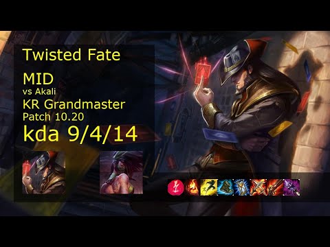 Twisted Fate Mid vs Akali - KR Grandmaster 9/4/14 Patch 10.20 Gameplay // [롤] 트위스티드 페이트 vs 아칼리 미드