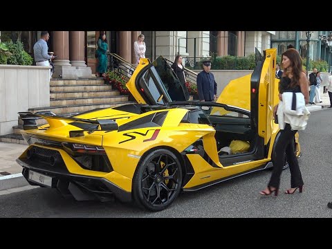 Billionaire Lovely Couple arriving in their LAMBORGHINI AVENTADOR SVJ at Hotel de Paris in Monaco!!