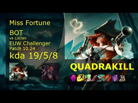 Miss Fortune ADC vs Lucian - EUW Challenger 19/5/8 Patch 10.24 Gameplay