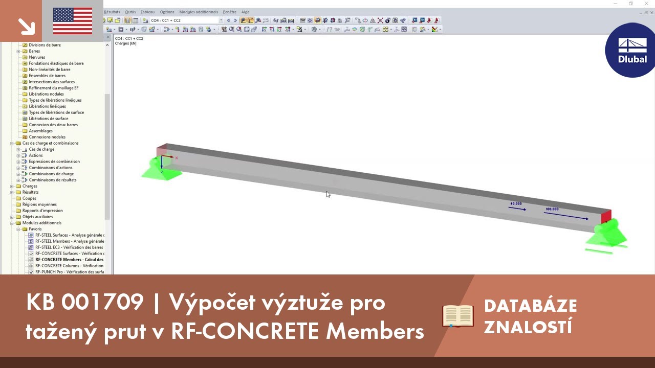 KB 001709 | Výpočet výztuže pro tažený prut v RF-CONCRETE Members