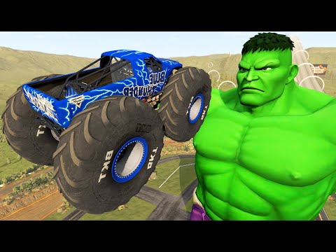 Monster Trucks vs Giant Hulk - Extreme Car Crashes and Epic Jumps