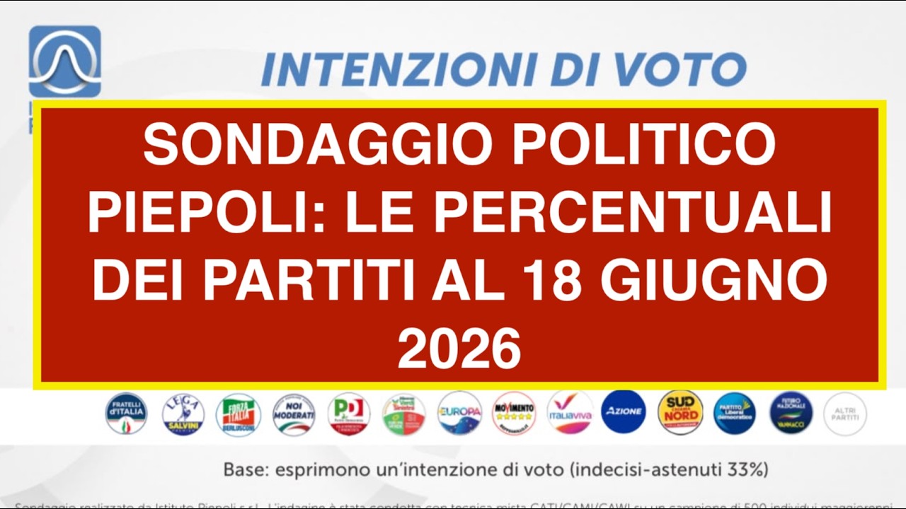 SONDAGGIO POLITICO PIEPOLI: LE PERCENTUALI DEI PARTITI AL 18 GIUGNO 2026