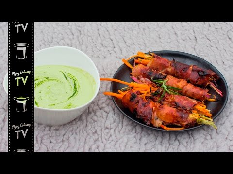 Grillede grønnsaker i spekemat med ruccoladipp - Perfekt forrett