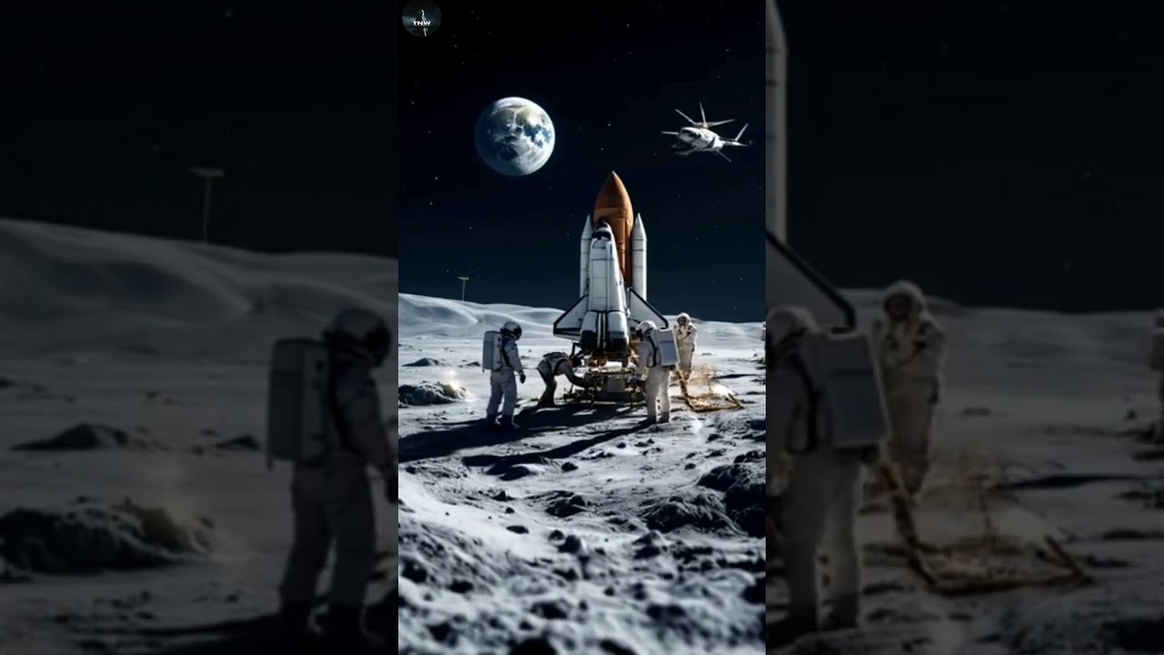 Astronauts Walking Around a Space Shuttle on the Moon – Stunning Footage
