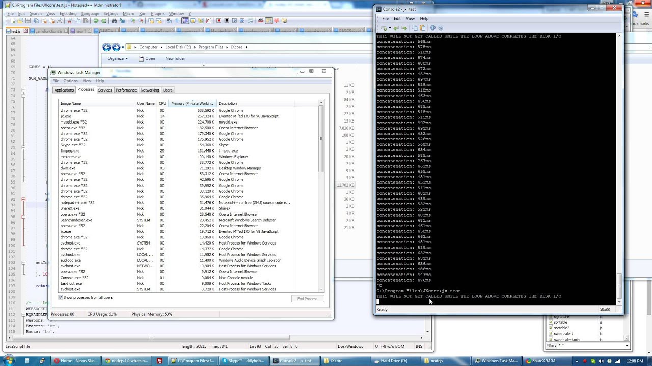 JXcore vs NodeJs Memory Consumption Benchmark