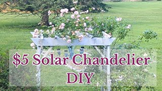 Backyard Solar Light Chandelier DIY with Dollar Tree | Upcycled French Blue Makeover