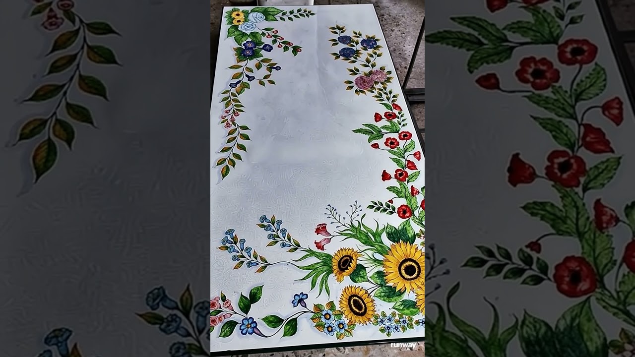 Tavolo in pietra lavica dipinto a mano da esterno ed interno