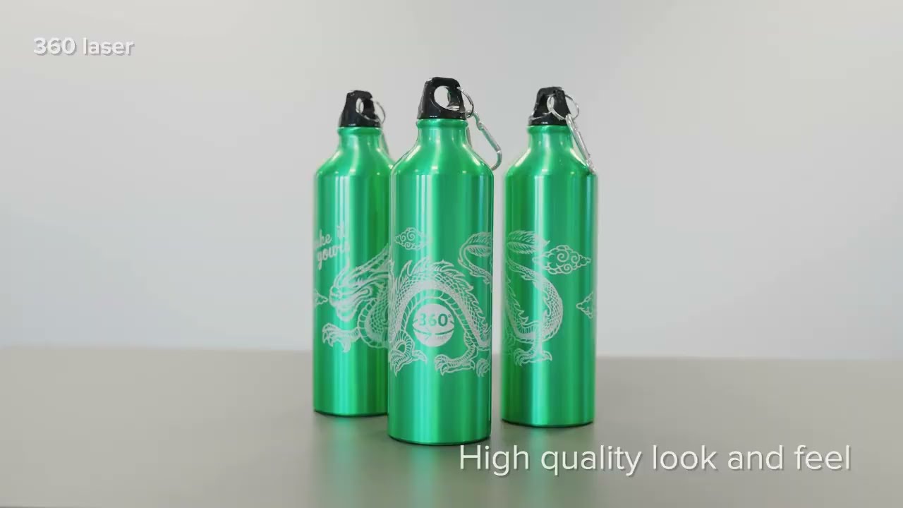 360 degree laser engraving on cylindrical promotional products — full wrap permanent etching on branded drinkware and bottles