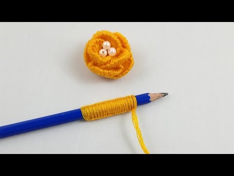 Watch Now ! Super rose flower making idea with pencil - Hand embroidery design tricks - Sewing hack