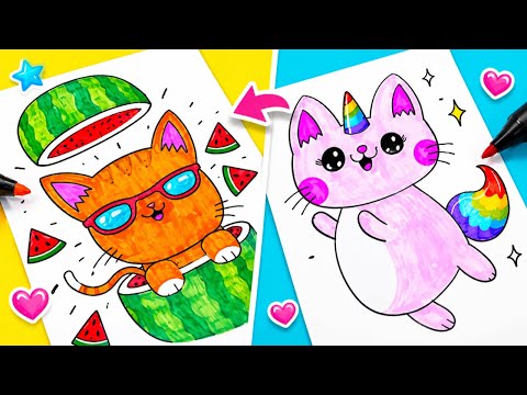 🦄 Easy Unicorn Kitty Drawing 😻✨