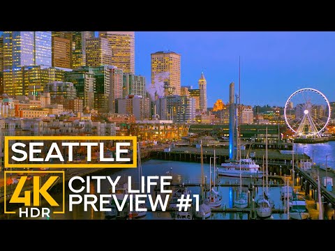 Busy City Life of Seattle in 4K HDR - Views of Emerald City from Pier 66 - Preview 1
