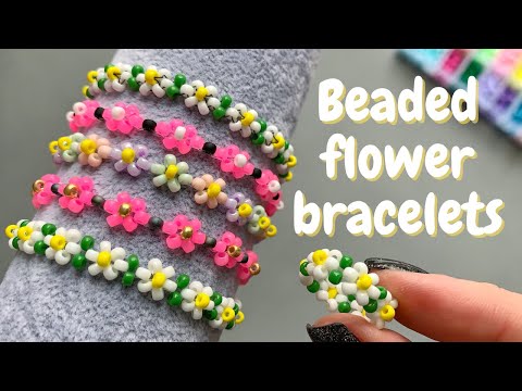 3 ideas for beaded flower bracelets 🌼 Elastic or with clasp