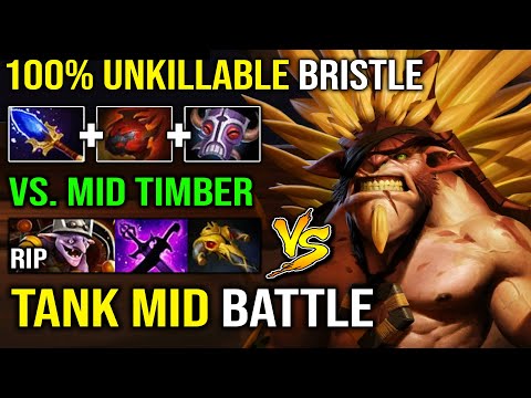 WTF 1v5 Unkillable Mid Bristleback Against Timbersaw with 1st Item Scepter AoE Slow Dota 2