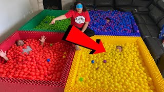 4 CORNERS Challenge in our  COLORED Lego Ball Pits! + HIDE and SEEK at the ZOO