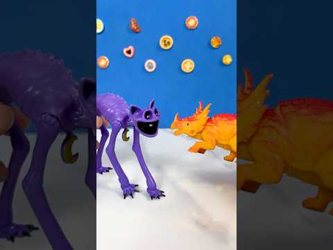 Horned dinosaur fights T-Rex and Catnap #dinosaurs #catnap #trex