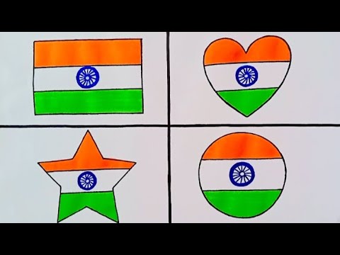 Indian Flag 🇮🇳 Drawing In Four Different Shapes | Flag Drawing And Colouring | Art With Taiba