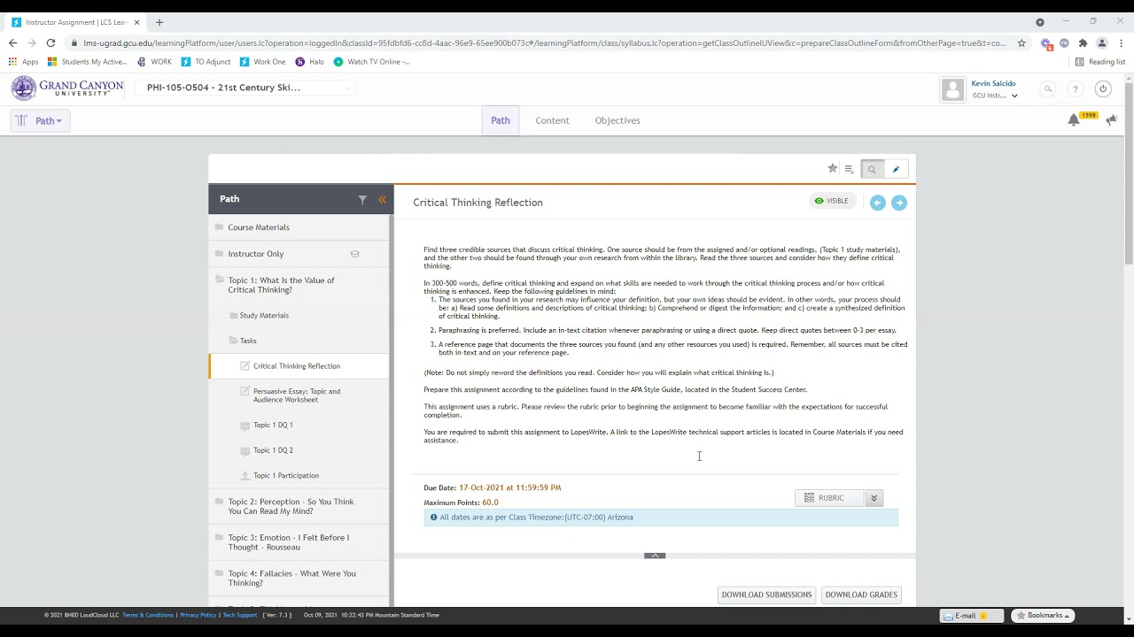 Critical Thinking Reflection (PHI 105)