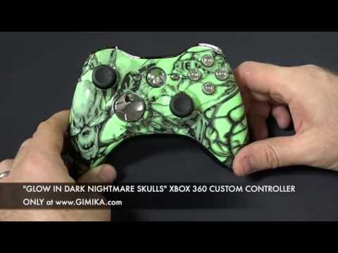 "Glow-in-the-Dark Nightmare Skulls" Xbox 360 Custom Controller by Gimika.com
