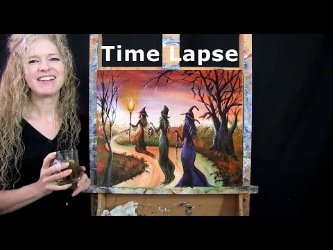 TIME LAPSE - Learn How to Paint WITCHY WOMEN with Acrylic - Autumn Figures Step by Step Tutorial