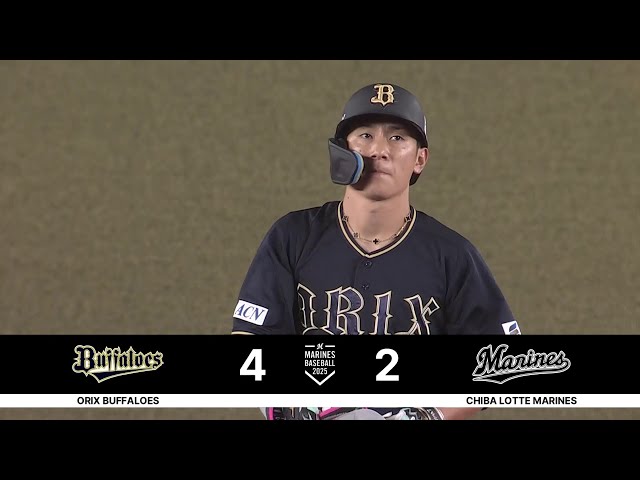 [Partidazo de la 7.ª] ¡Un hit perfecto! Ryoma Nishikawa, de Los Buffaloes, conectó un hit de dos carreras y dos bases al jardinero central para tomar la delantera. 9 de septiembre de 2025, Chiba Lotte Marines vs. Orix Los Buffaloes