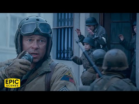Brad Pitt Leads The Assault On A German Town - Fury