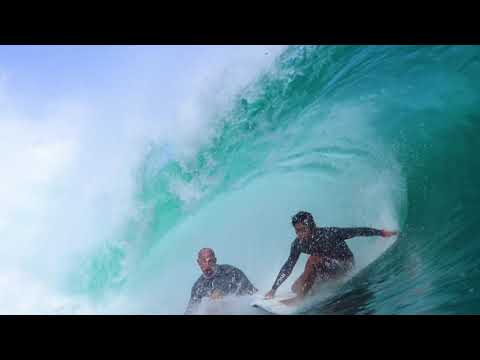 Kelly Slater at Padang-padang sharing perfect barrels with Balinese friends on September 10th 2020.