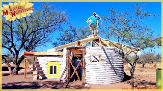Reciprocal Roof Construction Rafters & Windows  | Shae's Earthbag Bedroom Ep15 | Weekly Peek