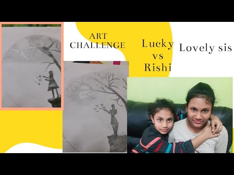 ART CHALLENGE||Lucky vs Rishi||Easy pencil sketch||Who's going to win||Lovely   sis