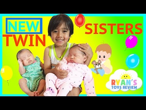 TWIN GIRLS Reveal Ryan ToysReview Newborn baby sisters New Family Members Video