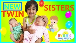 TWIN GIRLS Reveal Ryan ToysReview Newborn baby sisters New Family Members