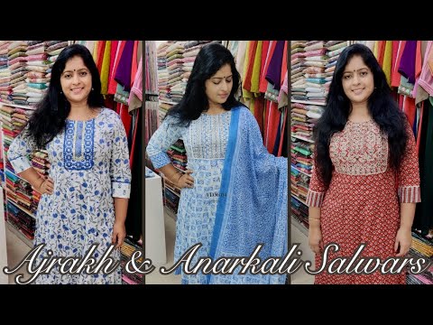 Anarkali & Straight Cut Salwar Suits || Ajrakh Top Bottom Set @TrendzAlappuzha