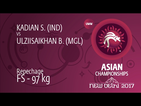 Repechage FS - 97 kg: B. ULZIISAIKHAN (MGL) df. S. KADIAN (IND), 8-5