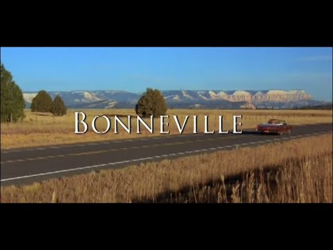 Bonneville trailer image—Pontiac convertible on desert highway at golden hour
