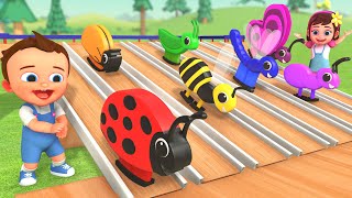 Learn Colors & Insect Names with Little Baby Fun Play Wooden Ramp Tumbling Slider Kids Educational