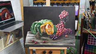 A Joy to Paint! Grapes and Gourd Oil Painting Demo