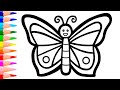 A Cute Butterfly Drawing Painting and Colouring for kids Toddlers  How to draw a Butterfly easy
